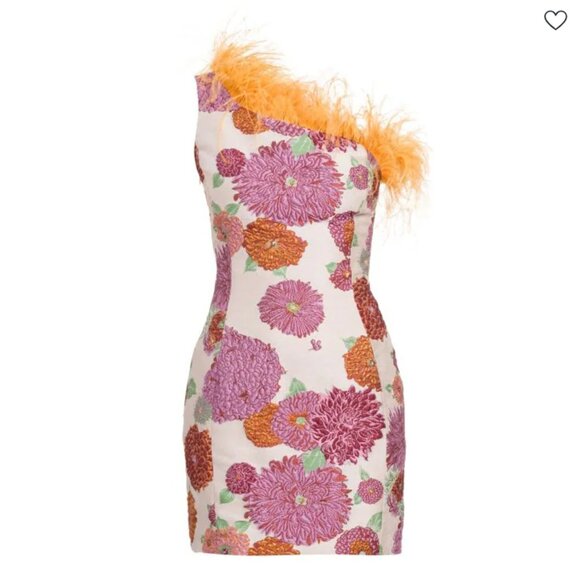 LA DoubleJ Edition 33 One-Shoulder Feather & Jacquard Mini Dress NWT - Picture 4 of 10
